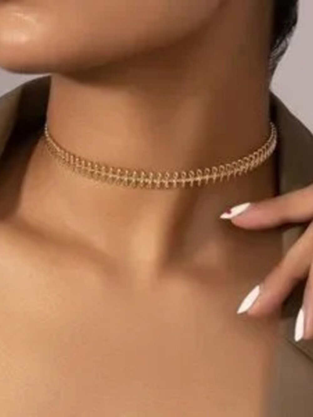 Gold Beaded Link Choker Necklace  Sleek Minimalist Design